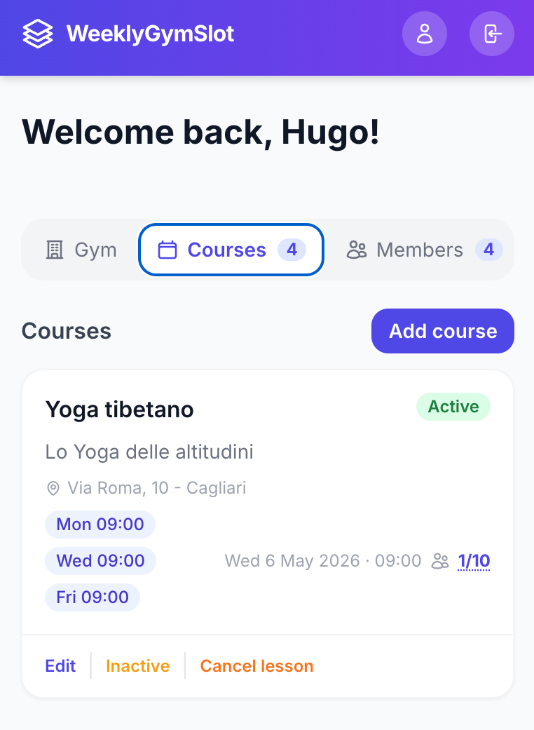 WeeklyGymSlot schedule